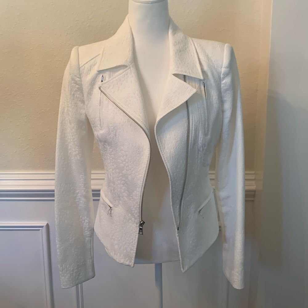 BCBG MaxAzria Moto-Style Jacket in Winter White